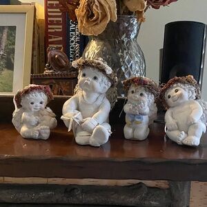 Vintage Charming Cherub Figurines with Floral Hats
